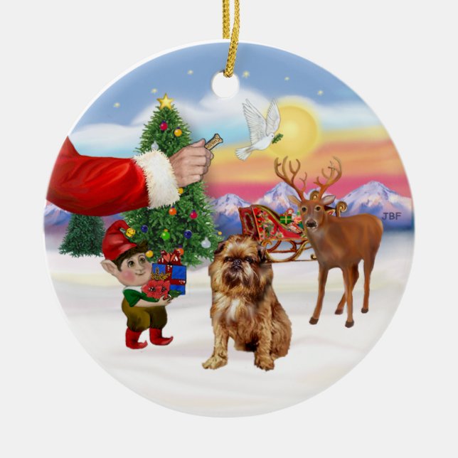 Treat for a Brussels Griffon Ceramic Tree Decoration (Front)