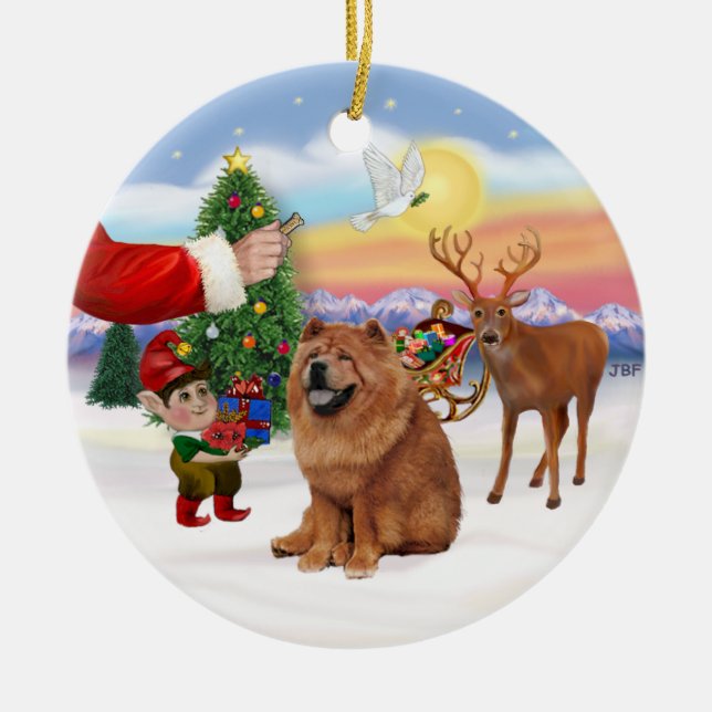 Treat for a Chow Chow (red) Ceramic Tree Decoration (Front)