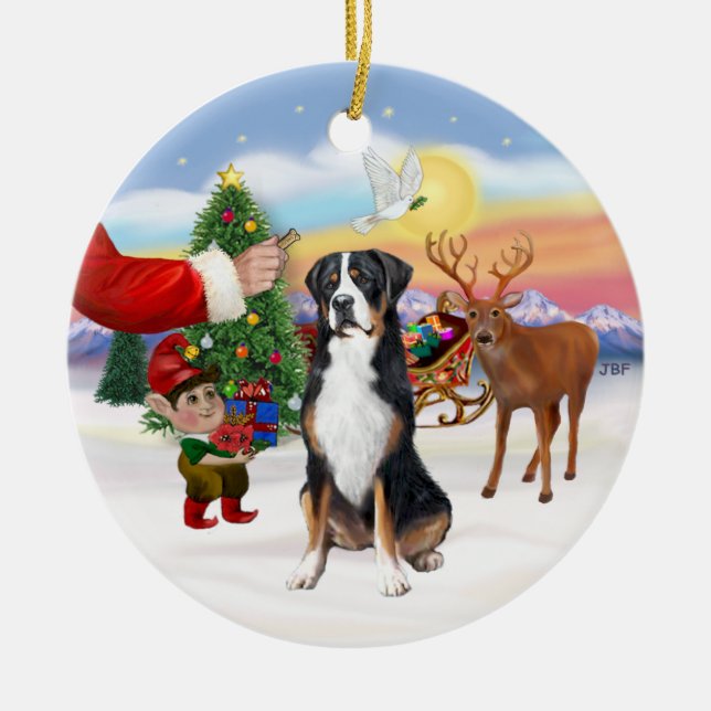Treat for a Greater Swiss Mountain dog Ceramic Ornament (Front)