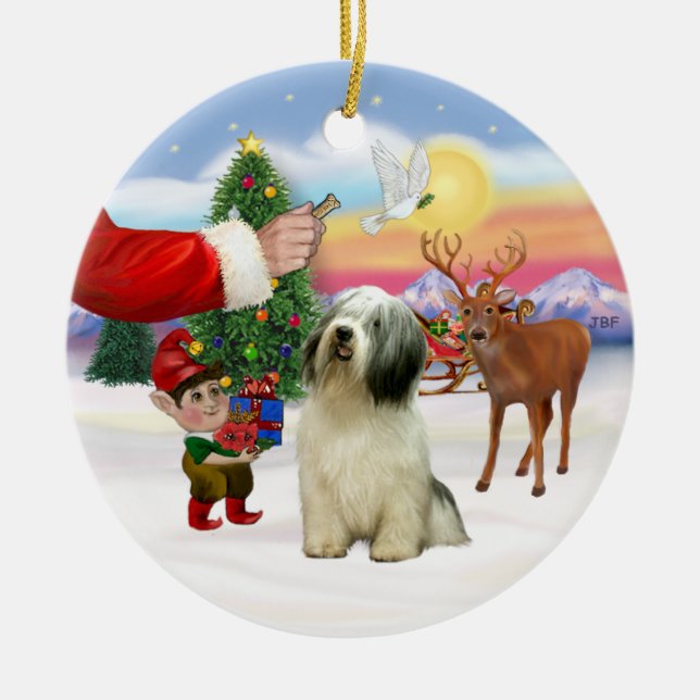 Treat for a Polish Lowland Sheepdog (#10) Ceramic Tree Decoration (Front)