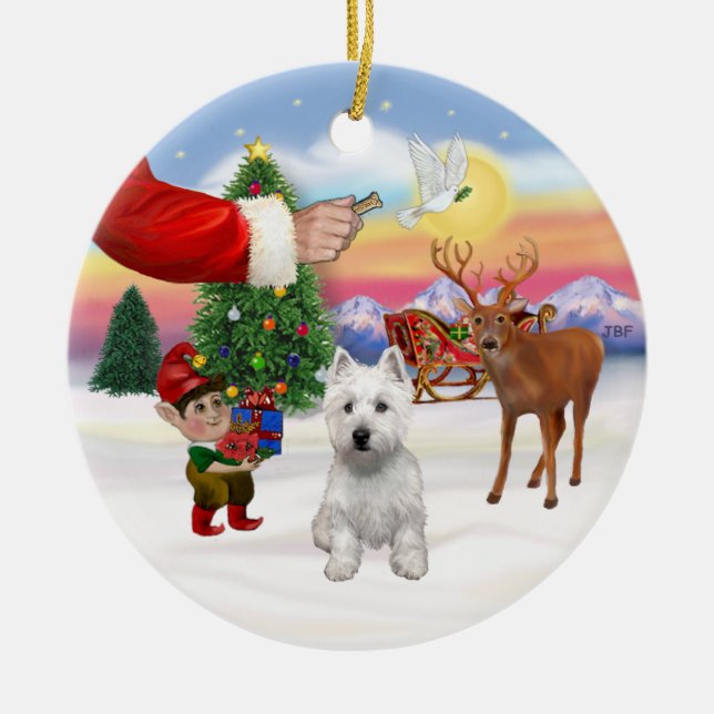Treat for a West Highland Terrier Ceramic Ornament (Front)