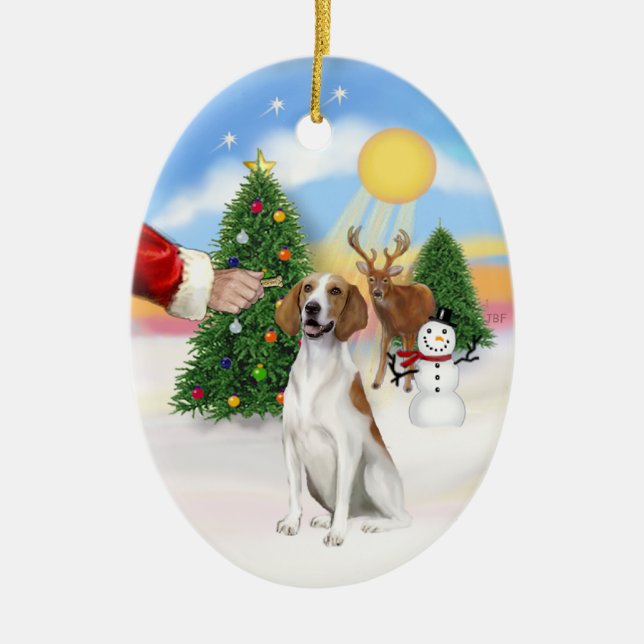 treat for an American Foxhound Ceramic Ornament (Front)