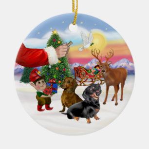 Treat for Two Dachshunds Ceramic Ornament