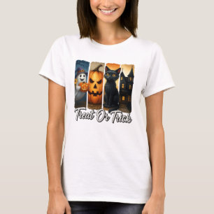 Treat or Trick Halloween Black Cat T-Shirt