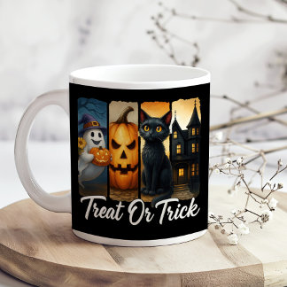 "Treat or Trick" Halloween Brush Stroke Cat  Coffee Mug