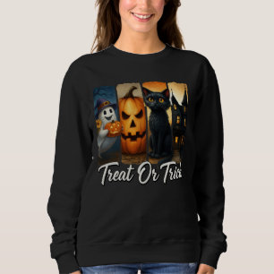 "Treat or Trick" Halloween Brush Stroke Cat Women Sweatshirt