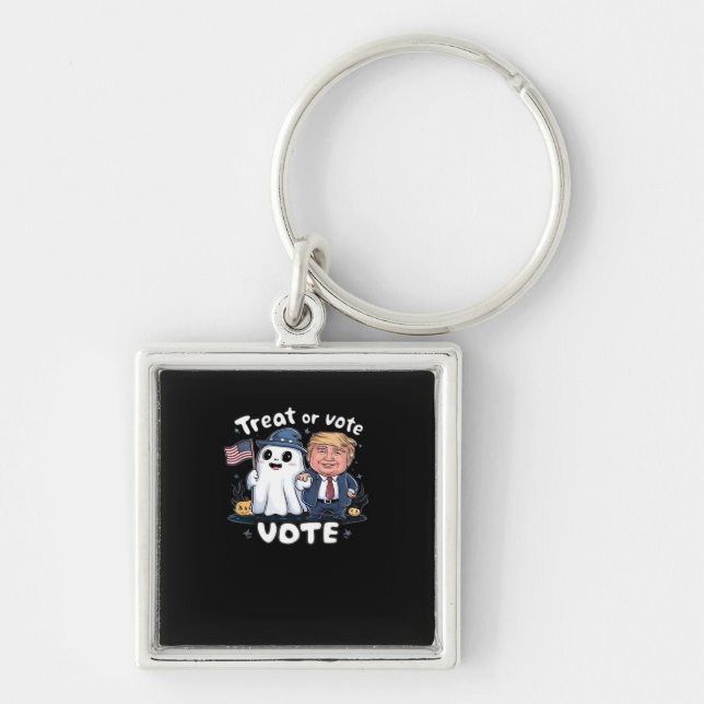 Treat Or Vote, Spooky Trumpkin, Halloween Graphic, Key Ring (Front)