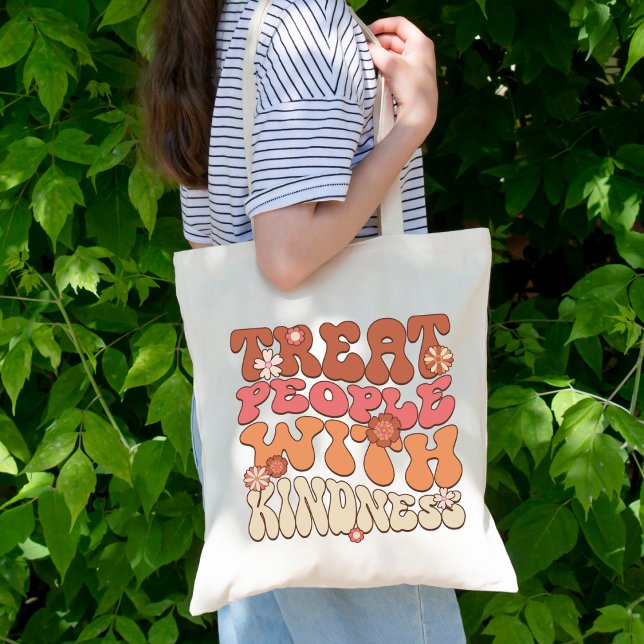 Treat People With Kindness, Cute Boho Retro Chic Tote Bag (Creator Uploaded)