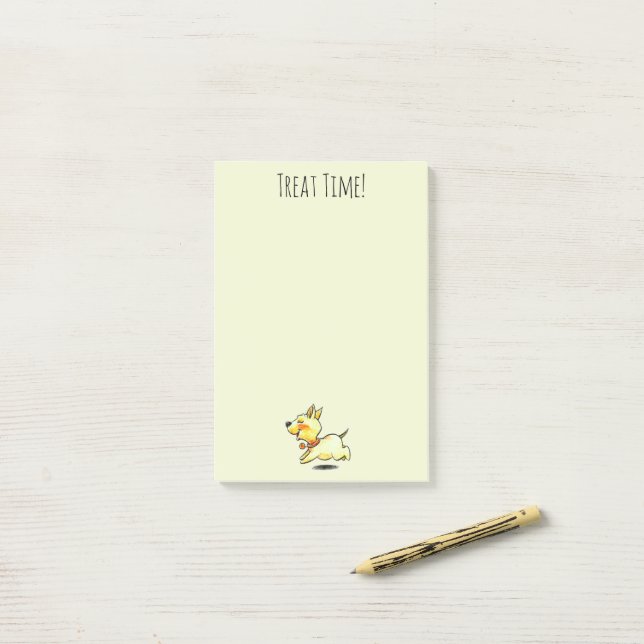 Treat Time! Cute Running Puppy Dog Post-it Notes (On Desk)