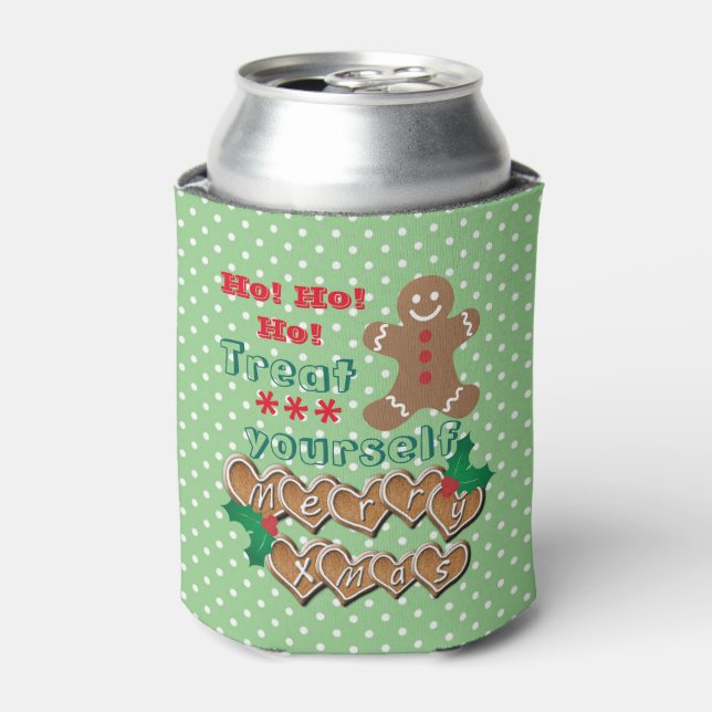 "Treat Yourself" Christmas Gingerbread and Dots Can Cooler (Can Front)