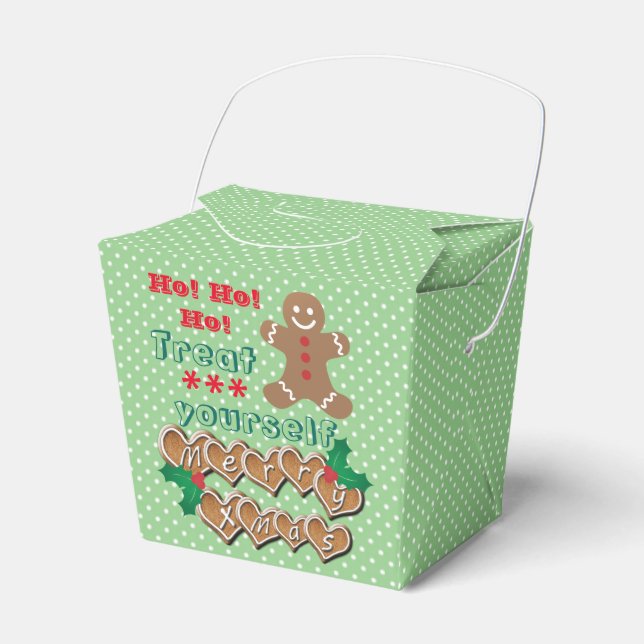 "Treat Yourself" Christmas Gingerbread and Dots Favour Box (Front Side)