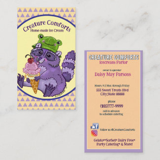 Treat Yourself, Purple Racoon with Icecream Business Card