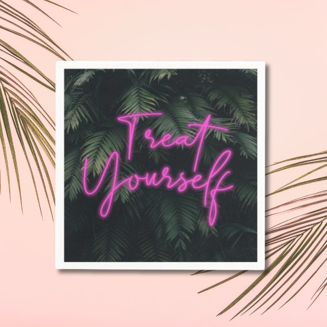 Treat Yourself Tropical Neon Sign Wall Art Decor Napkin (Treat Yourself Neon Wedding Dessert Napkins)