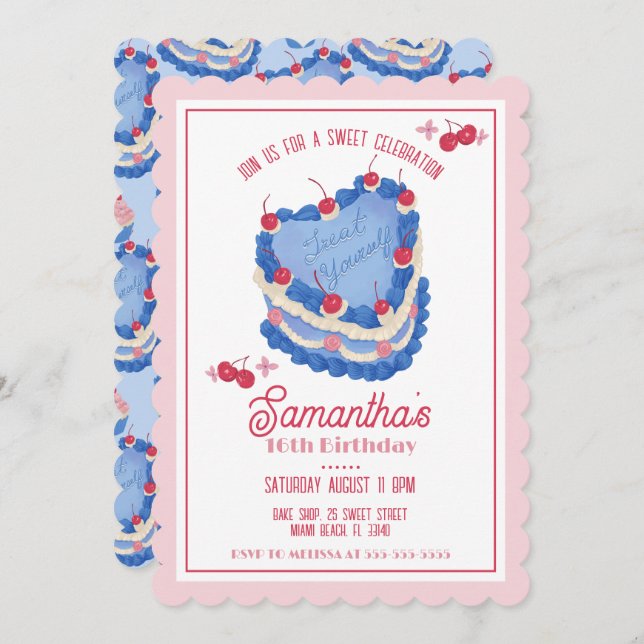 Treat Yourself Vintage Cake Birthday Invitation (Front/Back)