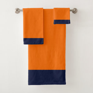 Treat Yourself Well! ORANGE + DK BLUE TRIM Bath Towel Set