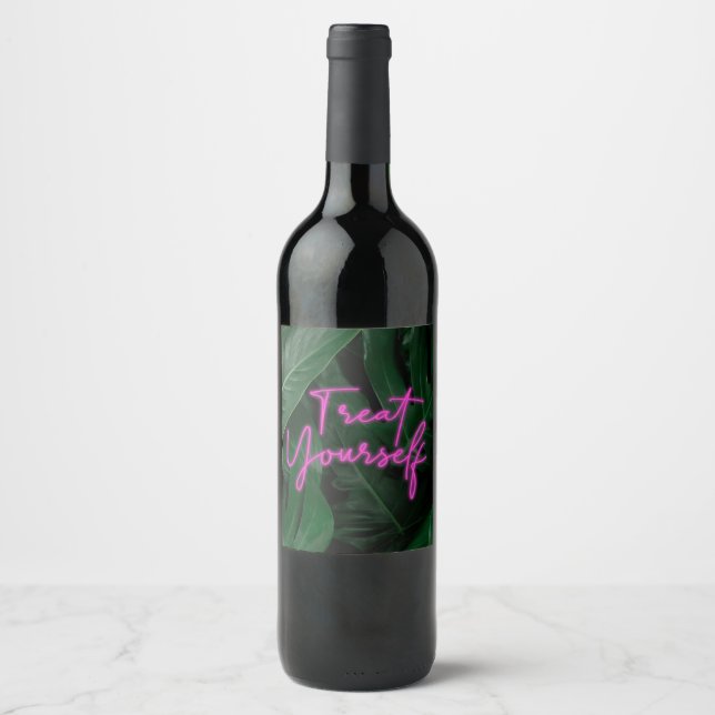 Treat Yourself Wine Label Neon Tropical (Front)