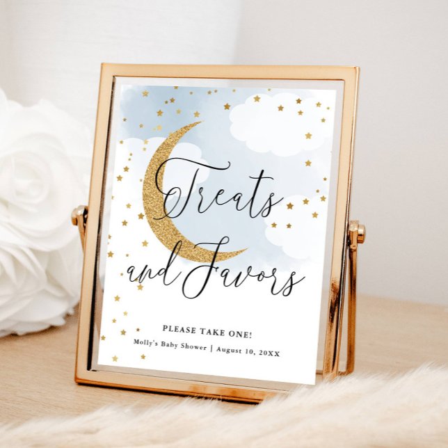 Treats and Favours Blue Gold Moon Baby Shower Tabl Poster (Creator Uploaded)