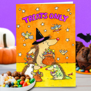 Treats Only - Cute Halloween Hedgehogs  Card