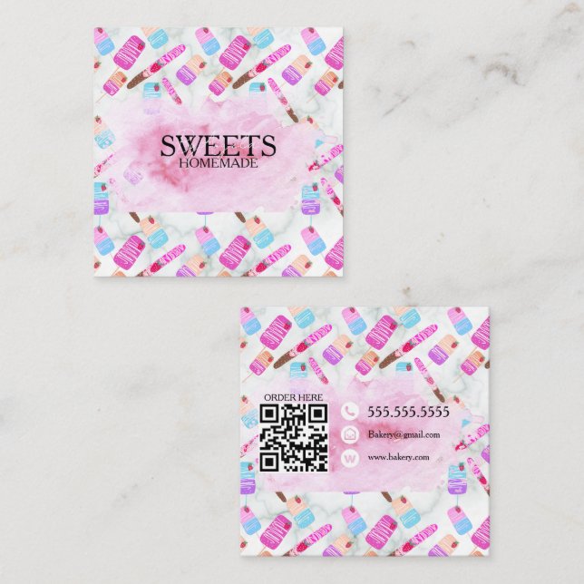 Treats Pretzels Baker Bakery Treats Pink Square Business Card (Front/Back)