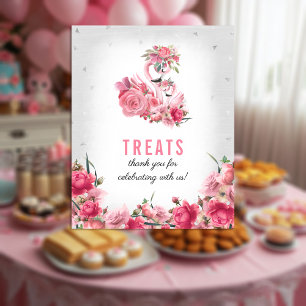 Treats Sign Baby Shower Silver Flamingo Ballerina