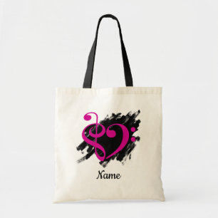 Treble and Bass Clef Heart Fuchsia Customisable Tote Bag