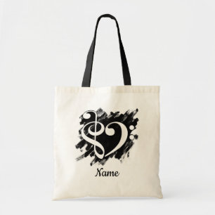 Treble and Bass Clef Heart on Grunge Customisable Tote Bag