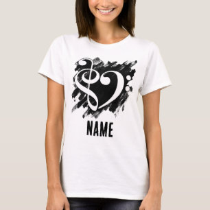 Treble and Bass Clef Heart White Customisable T-Shirt