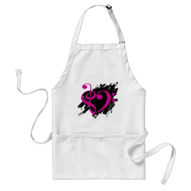 Treble and Bass Clef Musical Heart Fuchsia Standard Apron (Front)