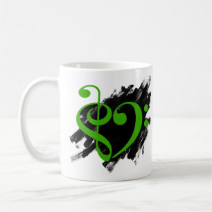 Treble and Bass Clef Musical Heart Green Coffee Mug