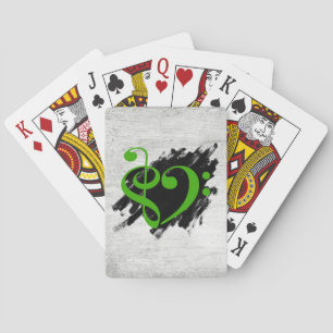 Treble and Bass Clef Musical Heart Green Playing Cards