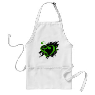 Treble and Bass Clef Musical Heart Green Standard Apron