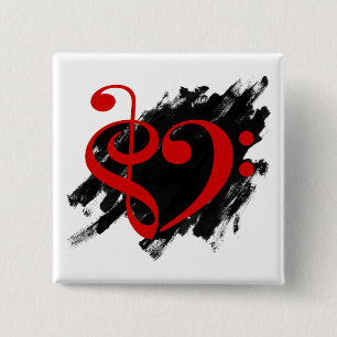 Treble and Bass Clef Musical Heart Red 15 Cm Square Badge