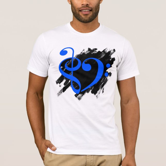 Treble and Bass Clef Musical Heart Royal Blue T-Shirt (Front)