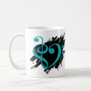 Treble and Bass Clef Musical Heart Turquoise Coffee Mug