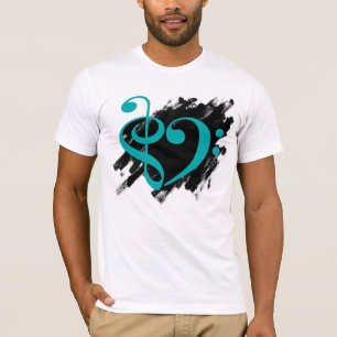 Treble and Bass Clef Musical Heart Turquoise T-Shirt