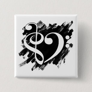 Treble and Bass Clef Musical Heart White 15 Cm Square Badge