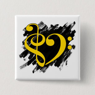 Treble and Bass Clef Musical Heart Yellow 15 Cm Square Badge
