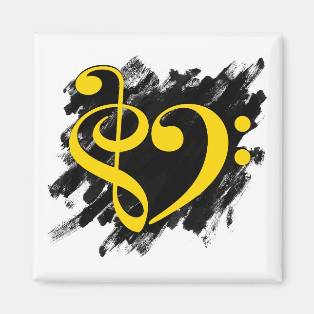 Treble and Bass Clef Musical Heart Yellow Magnet (Front)