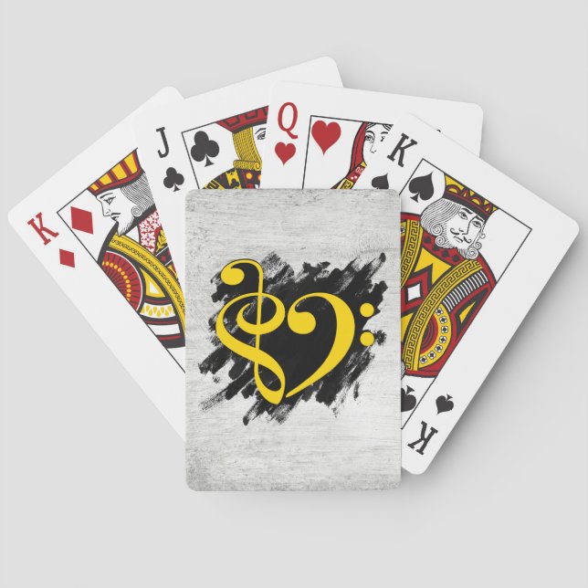 Treble and Bass Clef Musical Heart Yellow Playing Cards (Back)