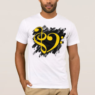 Treble and Bass Clef Musical Heart Yellow T-Shirt