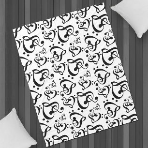 Treble Bass Clef Hearts Music Notes Pattern Fleece Blanket