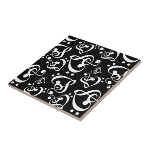Treble Bass Clef Hearts Music Notes Pattern Tile