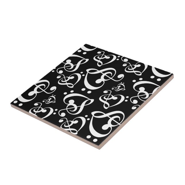 Treble Bass Clef Hearts Music Notes Pattern Tile (Side)