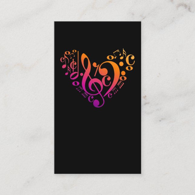 Treble Bass Clef Musical Notes Colourful Heart Business Card (Front)