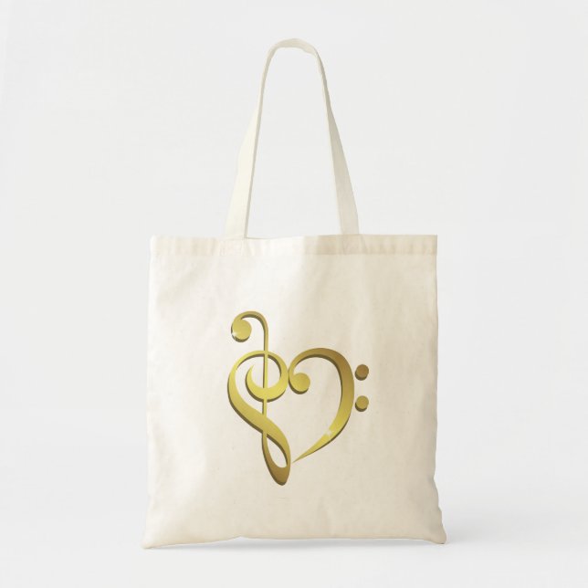 Treble clef and bass clef music heart love tote bag (Front)