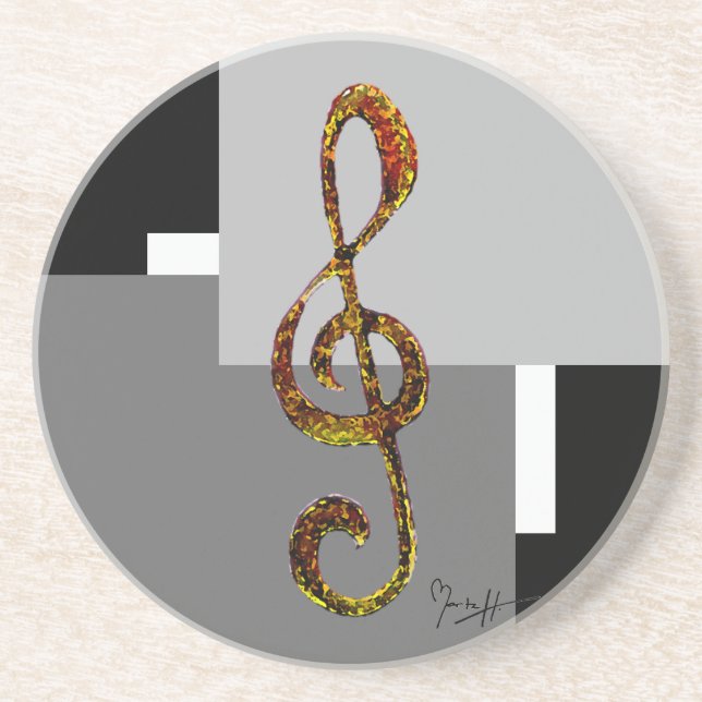 Treble Clef Art - Hand Carved and Digitised Coaster (Front)