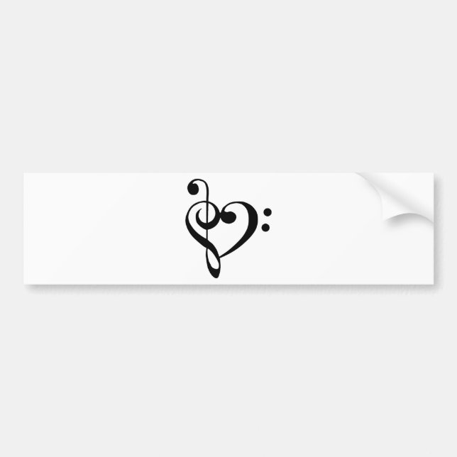 Treble Clef Base Clef Heart Bumper Sticker (Front)