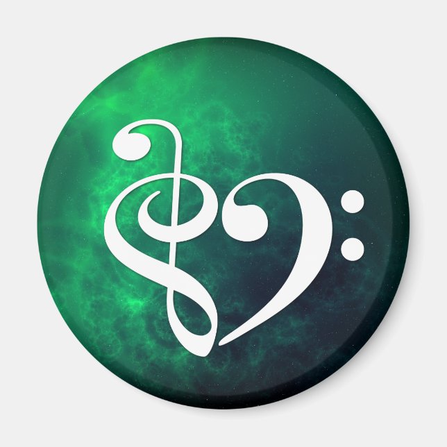Treble Clef Bass Clef Heart Bassist Green Nebula Magnet (Front)