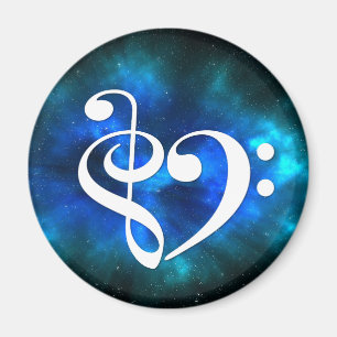 Treble Clef Bass Clef Heart Blue Burst Nebula Magnet