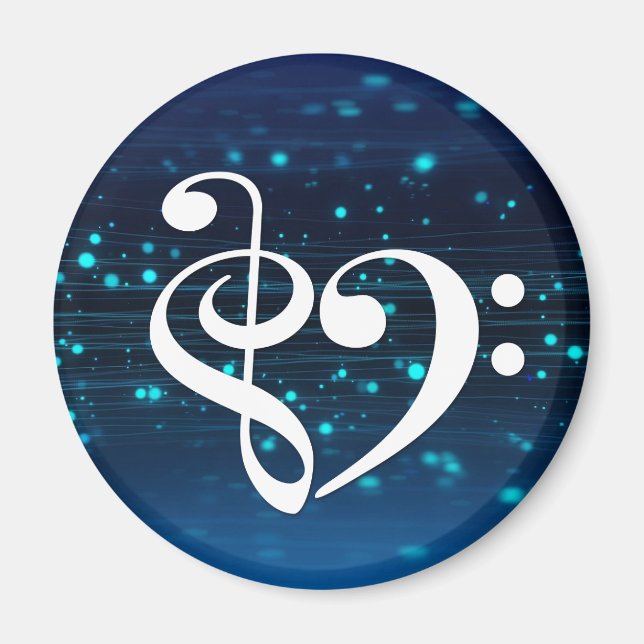 Treble Clef Bass Clef Heart Blue Cluster Nebula Magnet (Front)